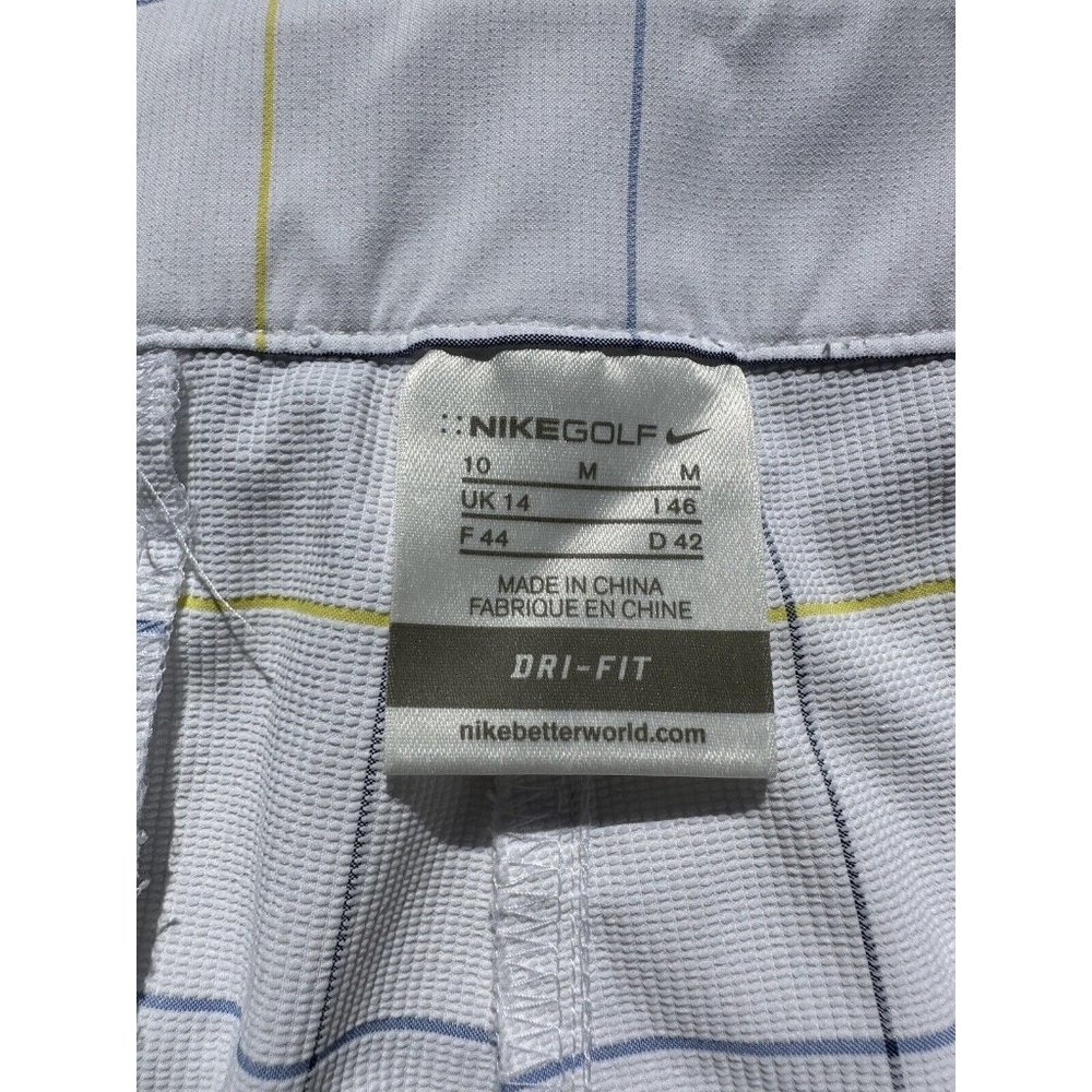 NIKE GOLF Shorts Medium White Blue Striped Chino Embroidered Swoosh Dri-Fit Mens - Picture 10 of 16